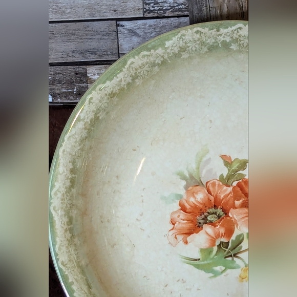 Antique Porcelain Bowl With Orange Poppies & Green Border - Picture 7 of 15